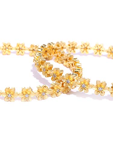 Set of 2 Women's Floral Pattern Stones Studded Bangles